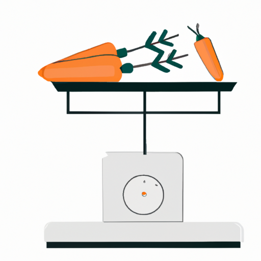 A minimalist vector illustration of a balance scale weighing a capsule against a bunch of carrots, f